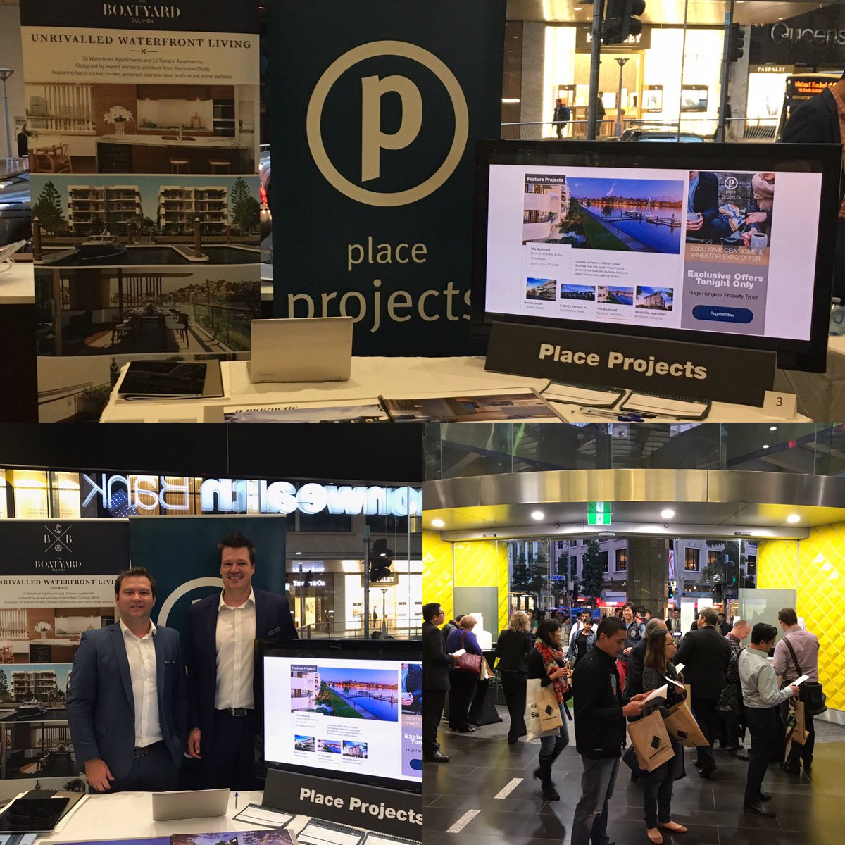 PlaceProjects's tweet photo. What a night! @LachlanjWalker &amp; @Matt_Brandon manning our booth at #CBA's #Exclusive #homebuyersandinvestorexpo. https://t.co/ByRbiAUYws