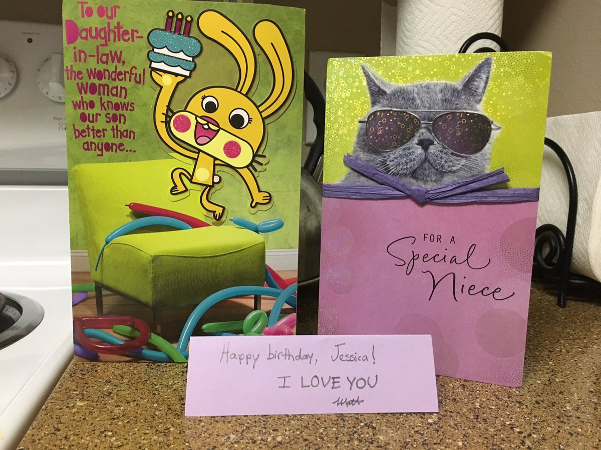 FromOps2Office's tweet photo. bday card from in-laws on left, bday card from aunt on right, bday card from #husband a day late  #priceless #relationship #marriage https://t.co/H9l6TG74f4