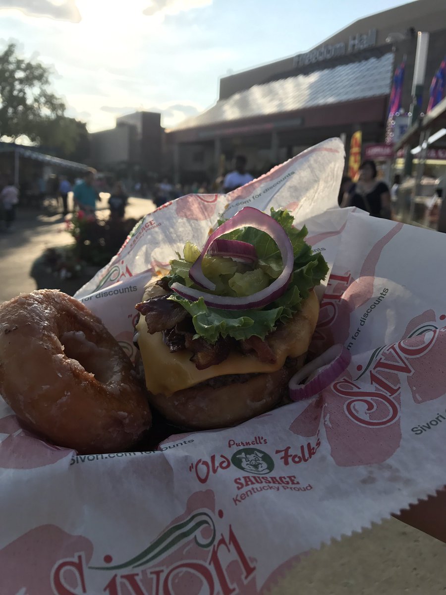 gotolouisville's tweet photo. Bourbon on a @KrispyKremeUSA burger? Only at the @kystatefair ! #LouisvilleLove #KySummer #success https://t.co/RzHeP2DMQt
