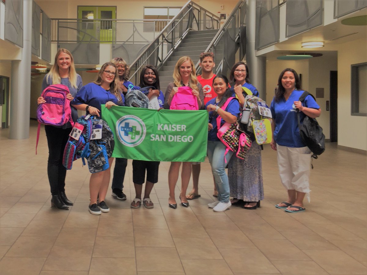 SDLaborCouncil's tweet photo. #NursesGiveBack As school begins homeless students will be welcomed with over 25 boxes of donated school supplies! #BeyondTheBedside #1U https://t.co/30k4W0Mk4b