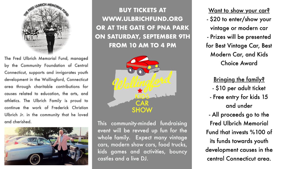 ulbrichfund's tweet photo. A local car show raising money for youth organizations: The #Wallingford Kids Car Show https://t.co/MJmMbdEJax #ctcarshow #ctautoshow https://t.co/H8NLWqz8oi