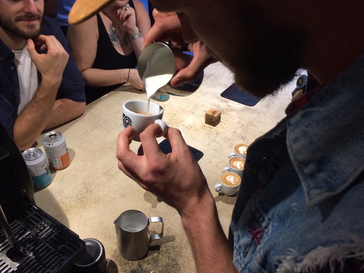 origincoffee's tweet photo. #Shoreditch Great turnout at the first of our Macchiato Smackdown heats at #CharlotteRoad tonight. #brewskills #latteart #macdown https://t.co/59g5YcFyd3
