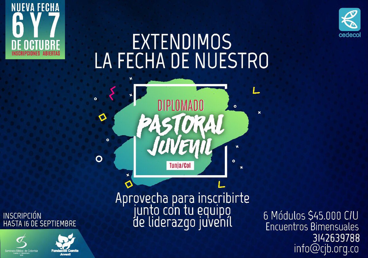 CJBoyaca's tweet photo. Pilas todos al diplomado en pastoral juvenil que vamos a comenzar! Inscríbete ya al primero módulo! https://t.co/YKgd7xnNGE
