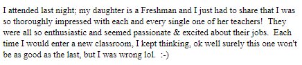 Found this in the @LHS210_news inbox today. Hats off to Lemont HS's teachers for making a great first impression on this parent! #GoLemont