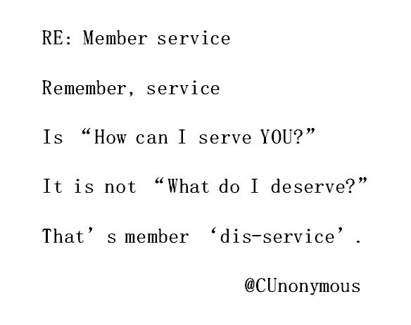 CUnonymous's tweet image. RE: Member service #iBANKwithacreditunion #somechoicesmatter @CCUA_ACCF @creditunionsONT
