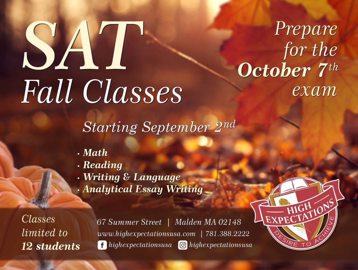 MaldenMAChamber's tweet photo. Looking for local extra help for those October SAT's? High Expectations in Malden has you covered! #SATHelp #SATPrep https://t.co/LhR32mQMwQ