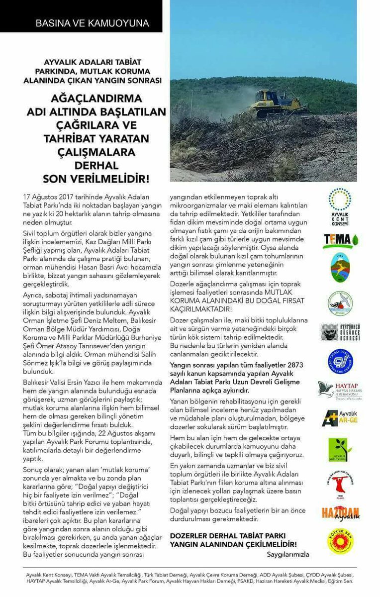 AyvalikForum's tweet photo. Ağaçlandırma adı altında başlatılan çağrılara ve tahribat yaratan çalışmalara derhal son verilmelidir! #Ayvalık https://t.co/ftZW5aajuv