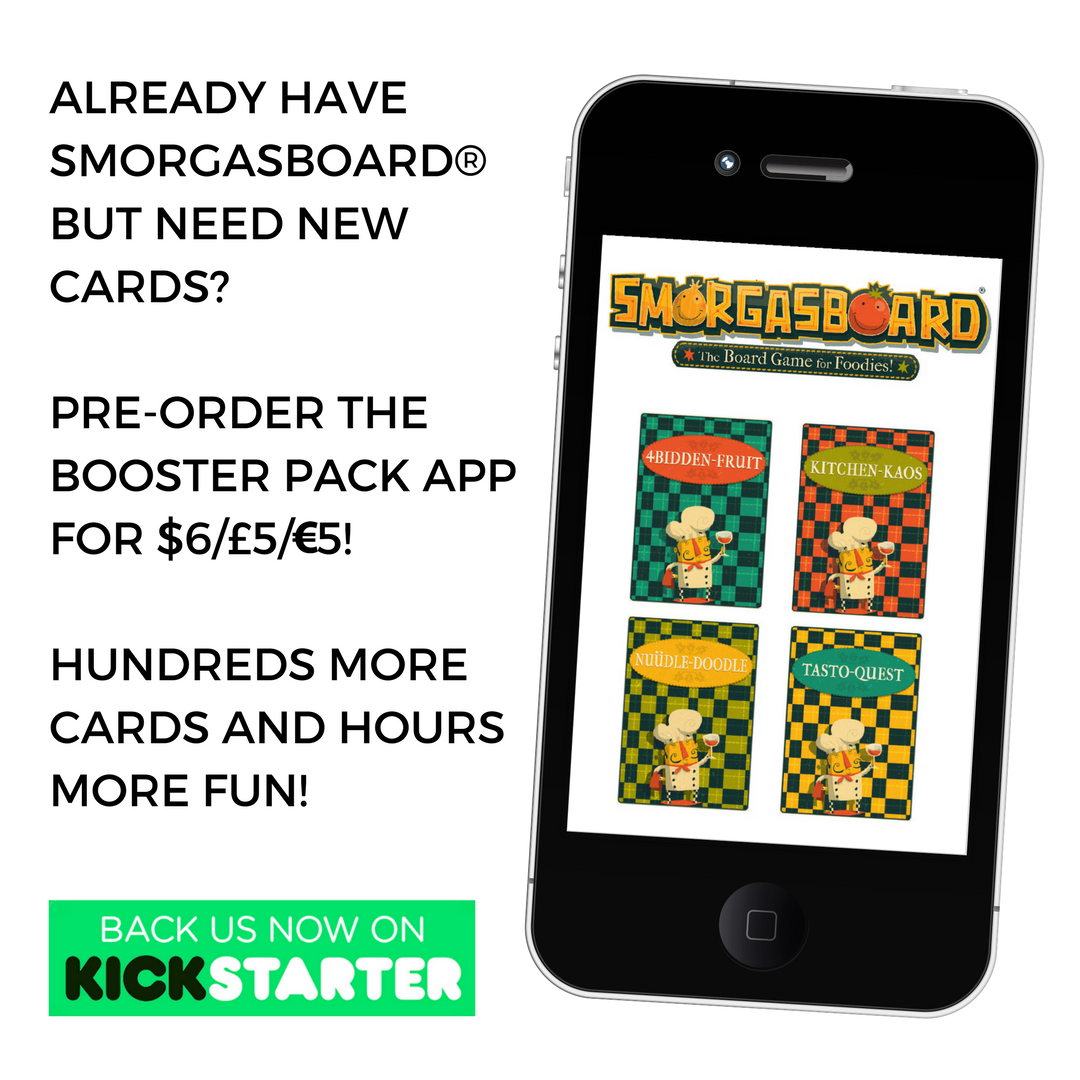 Love SMORGASBOARD® but need new cards? No problem, pre-order the booster pack app here | bit.ly/smorgBG #KickstartSMORGASBOARD