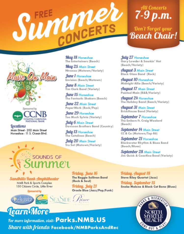 exploreNorthMyr's tweet photo. Don't miss out on #MusiconMain tonight with #TheHolidayBand. #freeconcerts @NMBRec @CityofNMB #CCNationalBank https://t.co/U8zRxtHYTg