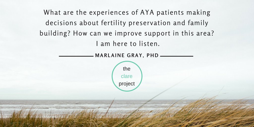 clareproject's tweet image. What matters most to #AYAcancer pts making decisions about #fertility preservation? Share your story: ow.ly/X0Dd30dwbQ0 @StupidCancer
