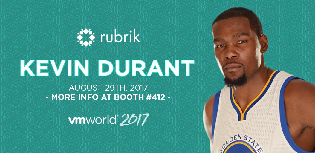 julesklee's tweet photo. Golden State shining bright at our #VMworld booth. Come meet @KDTrey5 #Booth412 @rubrikInc https://t.co/7YwvWLDsrK