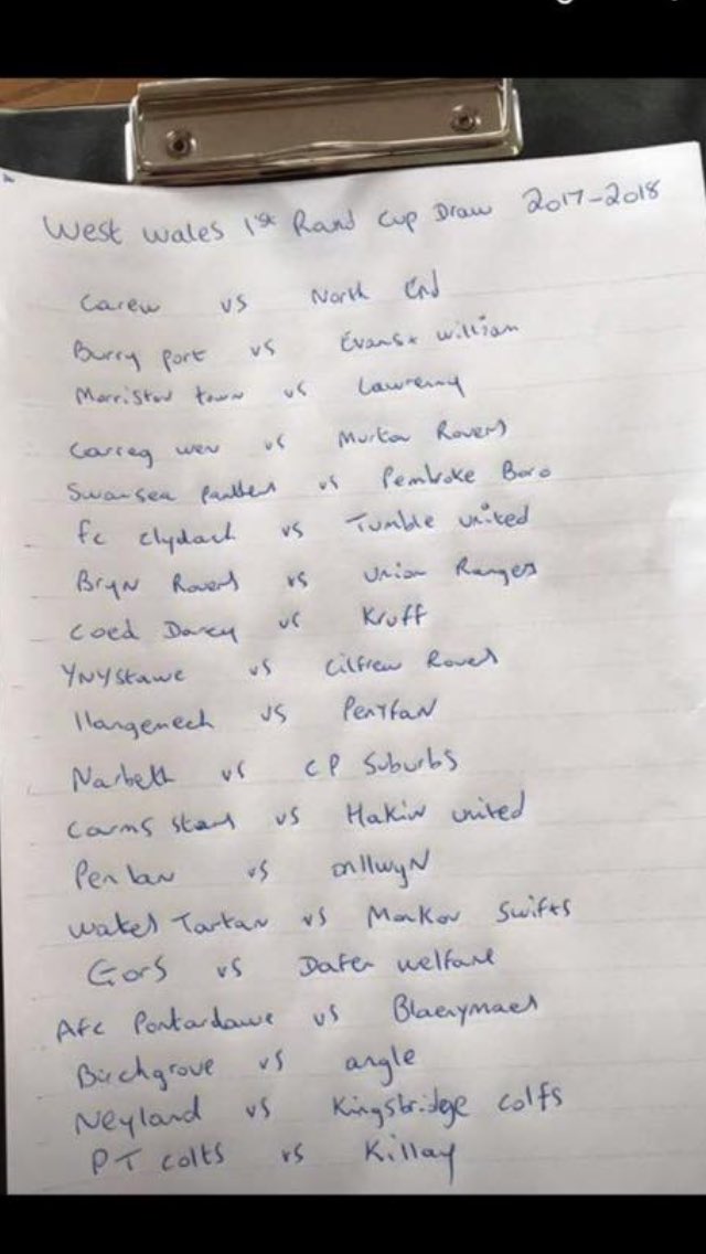 Please RT

For those interested here is the #westwalescupdraw <a href="/AllWalesSport/">All Wales Sport</a>