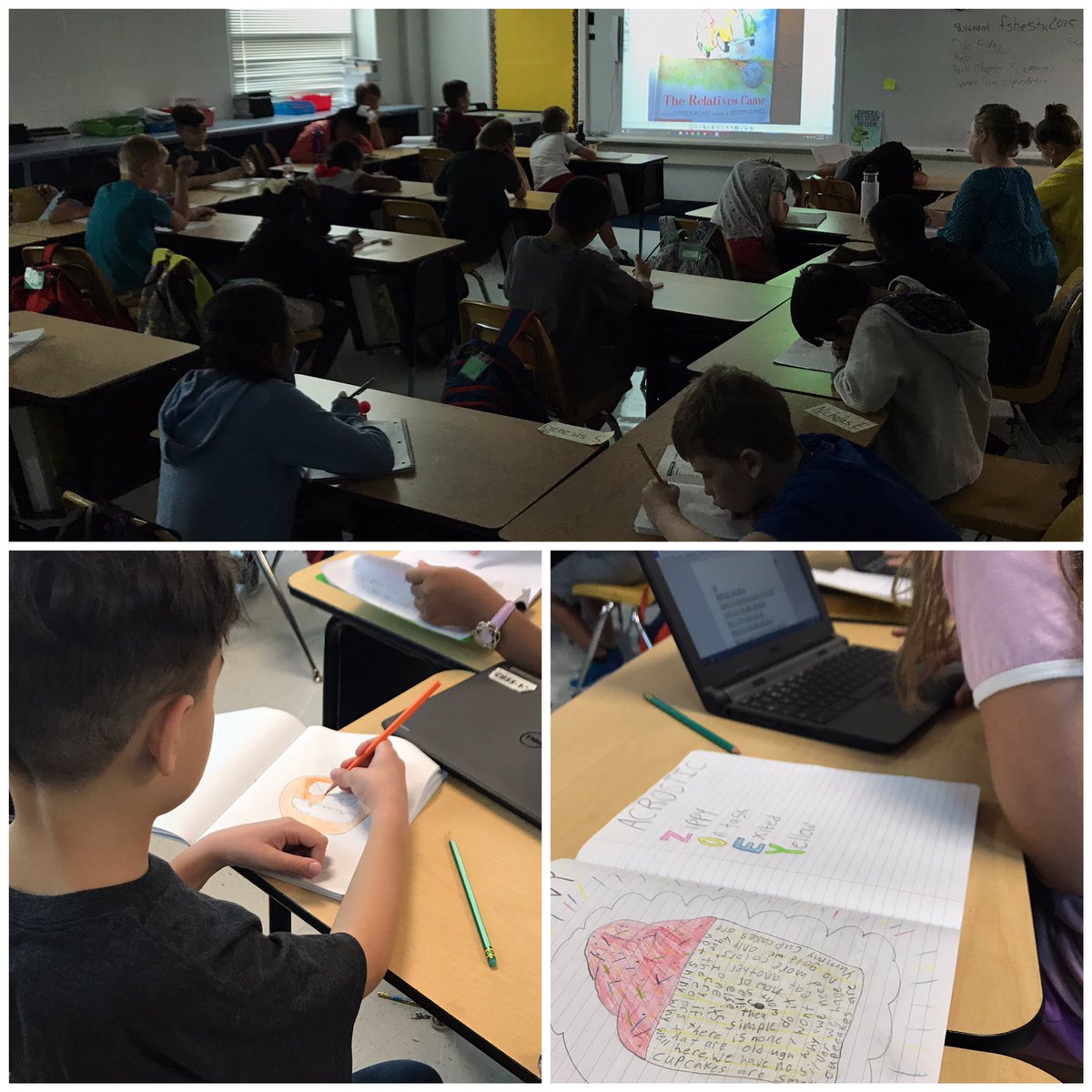 RamosFSHE's tweet photo. Making personal connections with poetry and read aloud #concretepoems #therelativescame https://t.co/SZxLi8jU1n