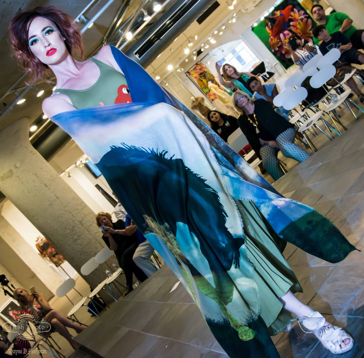 moda360intl's tweet photo. Gorgeous photography + beautiful natural fabrics = Obscura on the runway at #Moda 360 @TheNewMart Accessories printed with original artwork https://t.co/LsXK7j6PsV