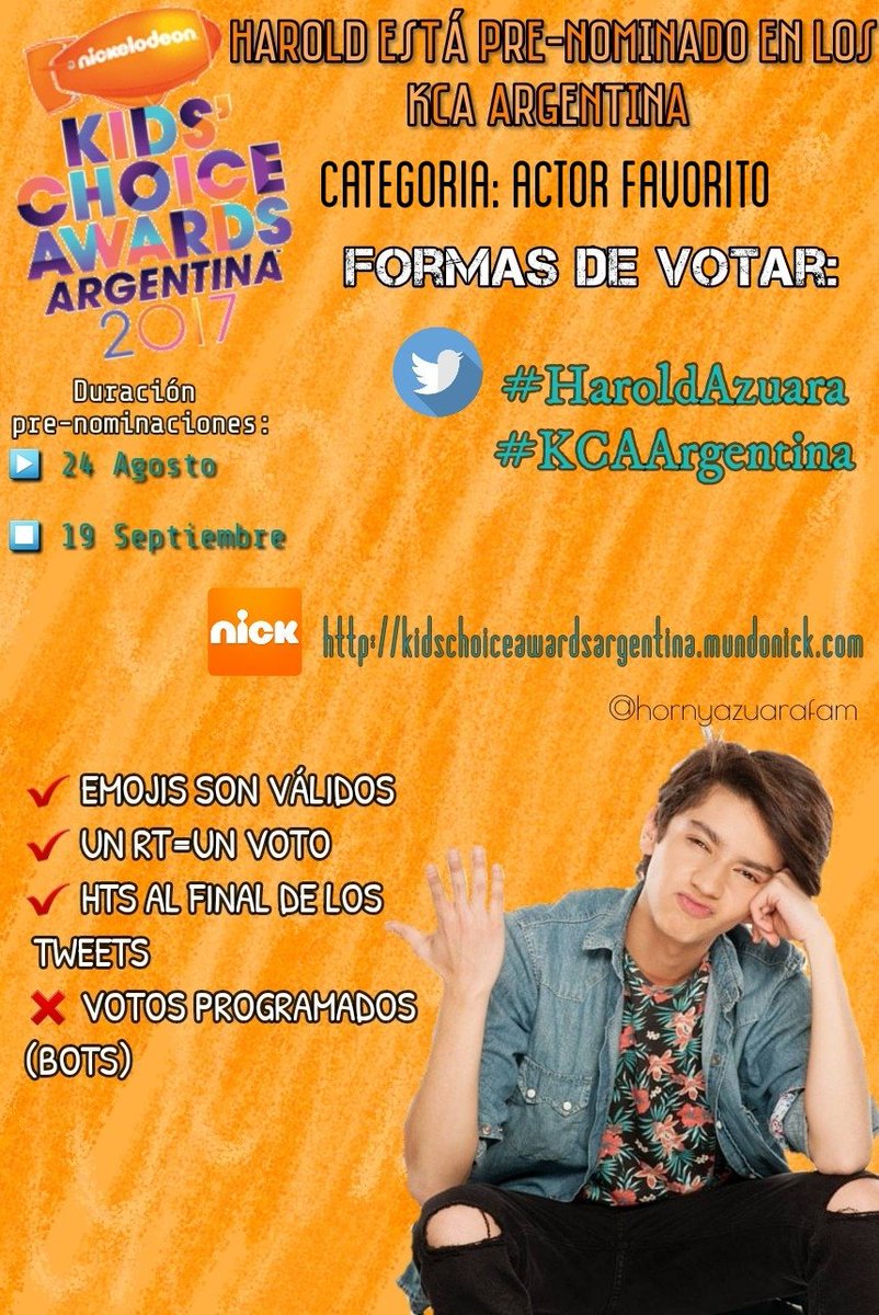 HornyAzuaraFam's tweet photo. Aquí toda la información sobre los KCA Argentina, a votar mucho!😎 https://t.co/u8PEacgriJ 
#HaroldAzuara #KCAArgentina https://t.co/LQv1bUpldg