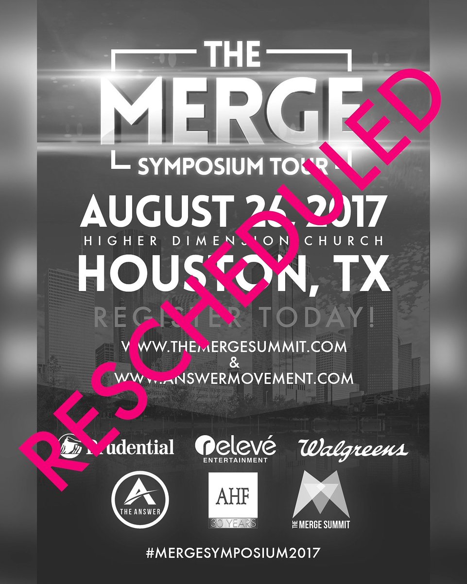 TheMergeSummit's tweet photo. Due to the harsh weather predicted for #Houston, we have to reschedule the #MergeSymposium. Please keep connected for new dates. https://t.co/ROguLBP1pH
