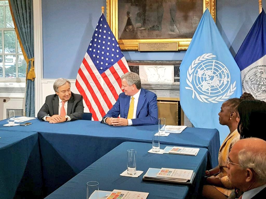 .<a href="/antonioguterres/">António Guterres</a> met with @NYCmayor this afternoon. Thanks New York for being such a great host  &amp; for your commitment to the #GlobalGoals.