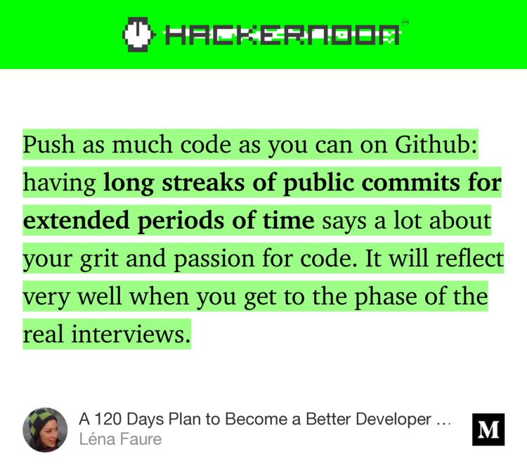 hackernoon's tweet photo. “A 120 Days Plan to Become a Better Developer #120DaysBetterDev” — @lenafaure https://t.co/1BEg0KdqhJ @github #pushcode #striveforgreatness https://t.co/gaI4Ks3OZE