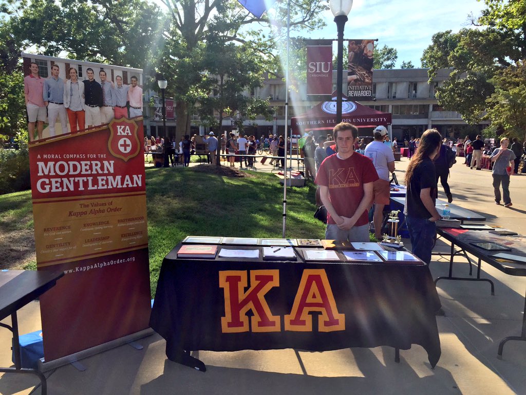 SIUKappaAlpha's tweet photo. We're all set up and ready to roll! Swing on by our booth right in front of Parkinson! #GoGreek https://t.co/daidh7axfE