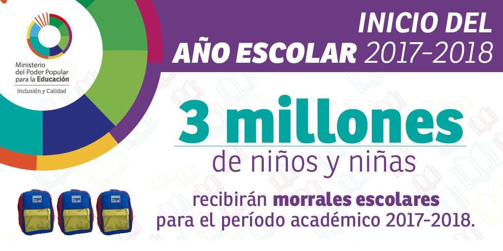 mineducacion_ve's tweet photo. 3 millones de niños y niñas recibirán morrales escolares para el período académico 2017- 2018 @JauaMiranda  @NicolasMaduro https://t.co/Fuf3z0s0n3