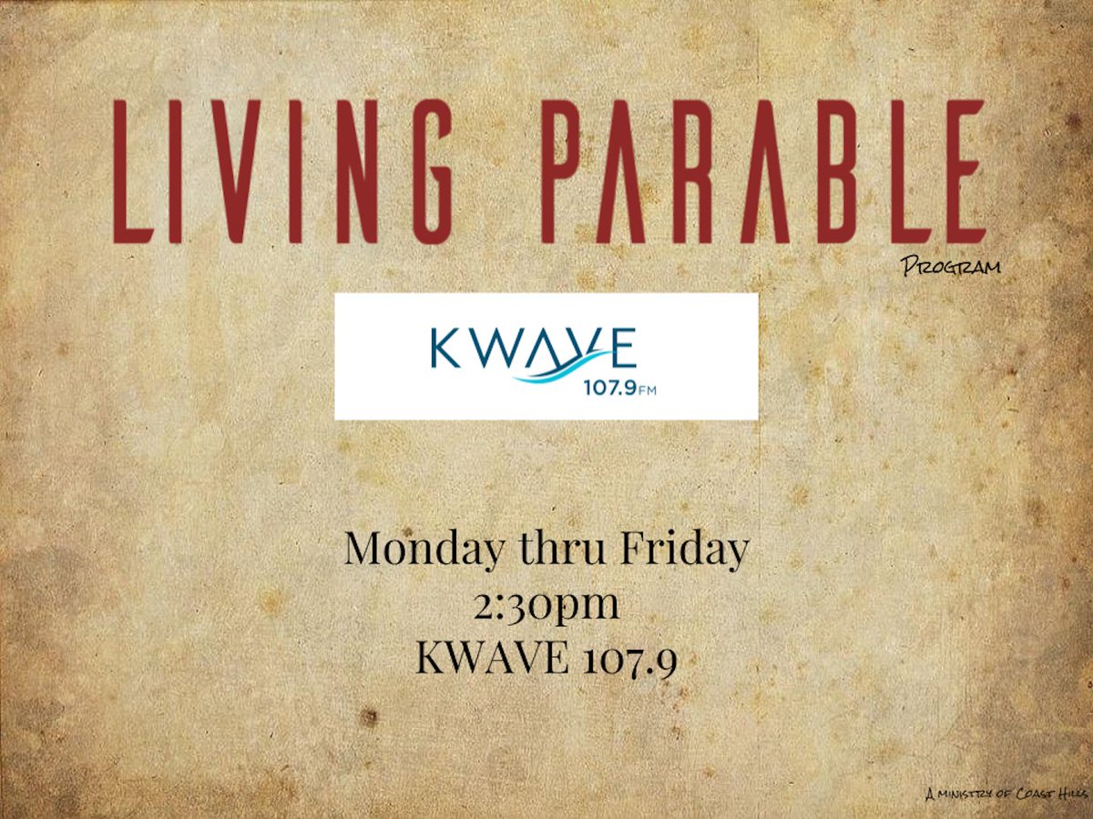 PastorChetLowe's tweet photo. Every Monday thru Friday, you can listen to our Living Parable Series on KWAVE at 2:30pm! https://t.co/acW3ruHlPZ