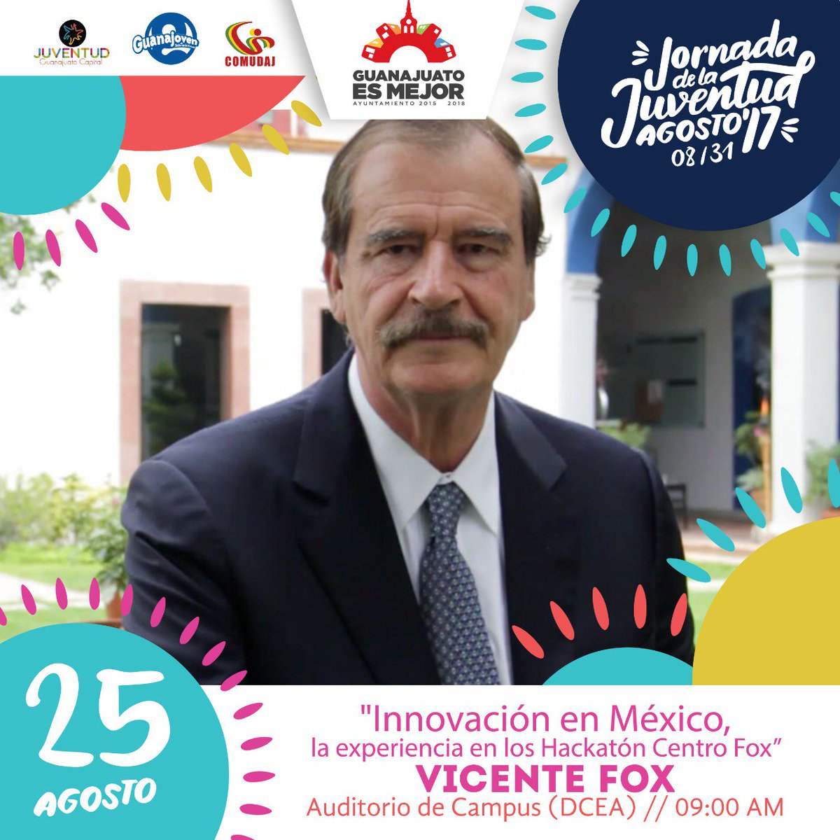 JuventudCap's tweet photo. Mañana viernes 25 de agosto en el Auditorio campus DCEA tendremos a @hzazueta y @VicenteFoxQue 

¡Entrada gratuita! :D

#JornadadelaJuventud https://t.co/rccsMd4PL4