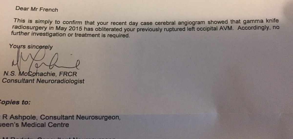 adamdfrench's tweet image. Today's my 3 year anniversary of un-death. Finally got my "you passed brain surgery" letter through. Rather pleased 😎#thankfuckfortheNHS