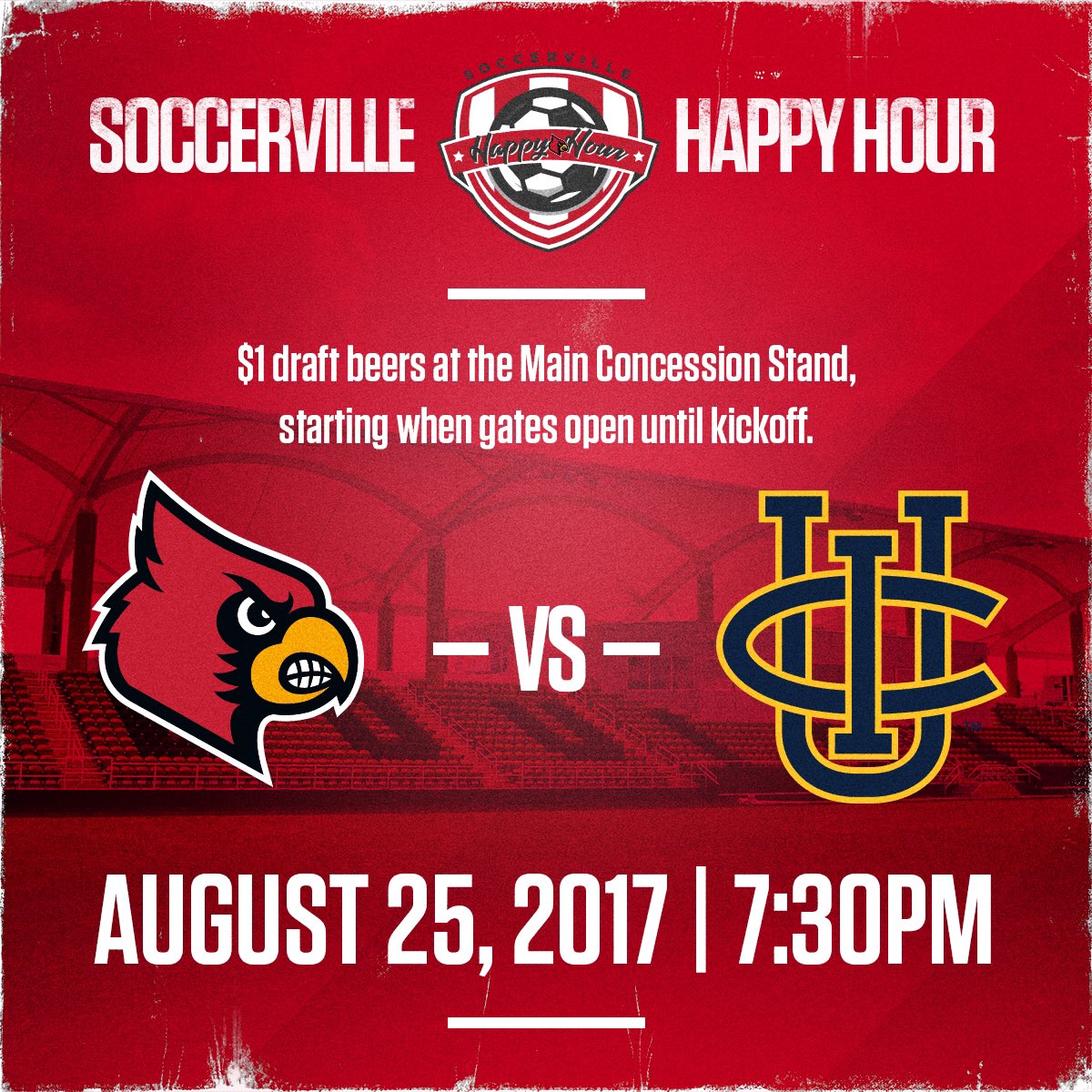 LouisvilleMSOC's tweet photo. Cards Soccer ✔️
Happy hour specials ✔️
Free tshirts for students ✔️
A packed Lynn Stadium... 

T-minus 24 hours and counting! #L1C4 https://t.co/3YCohJM4Yk