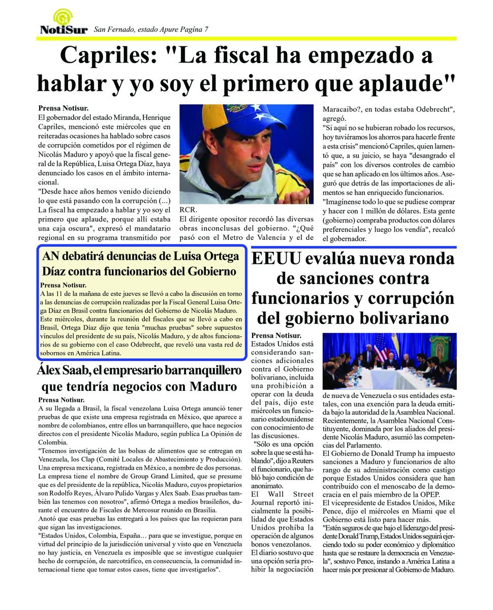 NotisurApure's tweet photo. #Notisur #Apure #Edicion9 NOTISUR: Capriles: “La fiscal ha empezado a hablar y yo soy... https://t.co/t6TeB8cQA9 https://t.co/UC2iRIeHYt