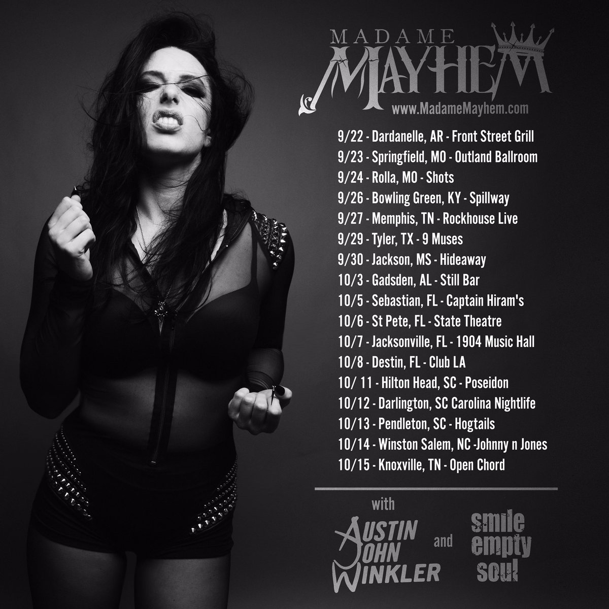 MayhemOfficial's tweet photo. Updated tour dates for US Fall Leg. We'll now be partying in Tyler,TX on September 29th at 9Muses ! Can't wait! #rocktour #usarock https://t.co/CKs2OJlSN6
