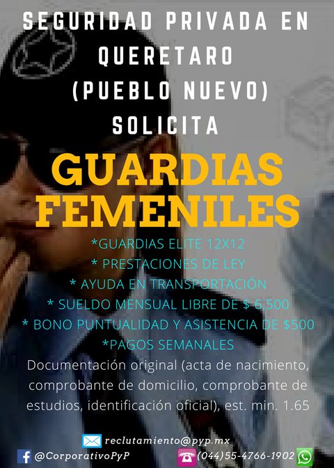 Seguridad_PyP's tweet photo. Contratación inmediata, contactanos!!! https://t.co/ayqBKTALYS