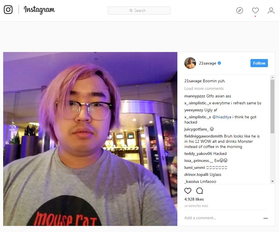 Glink 🇦🇲 on X: 21 Savage just got hacked on IG and his profile was taken  over by pictures of @AsianAndyCX holy shit what a time to be alive   / X