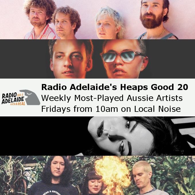 LocalNoiseADL's tweet photo. Nearly time for the #HeapsGood20! Here's your sneak-peek at the top 4. Tune in to find out who our presenters have played most this week! https://t.co/TLFCSQkD8w