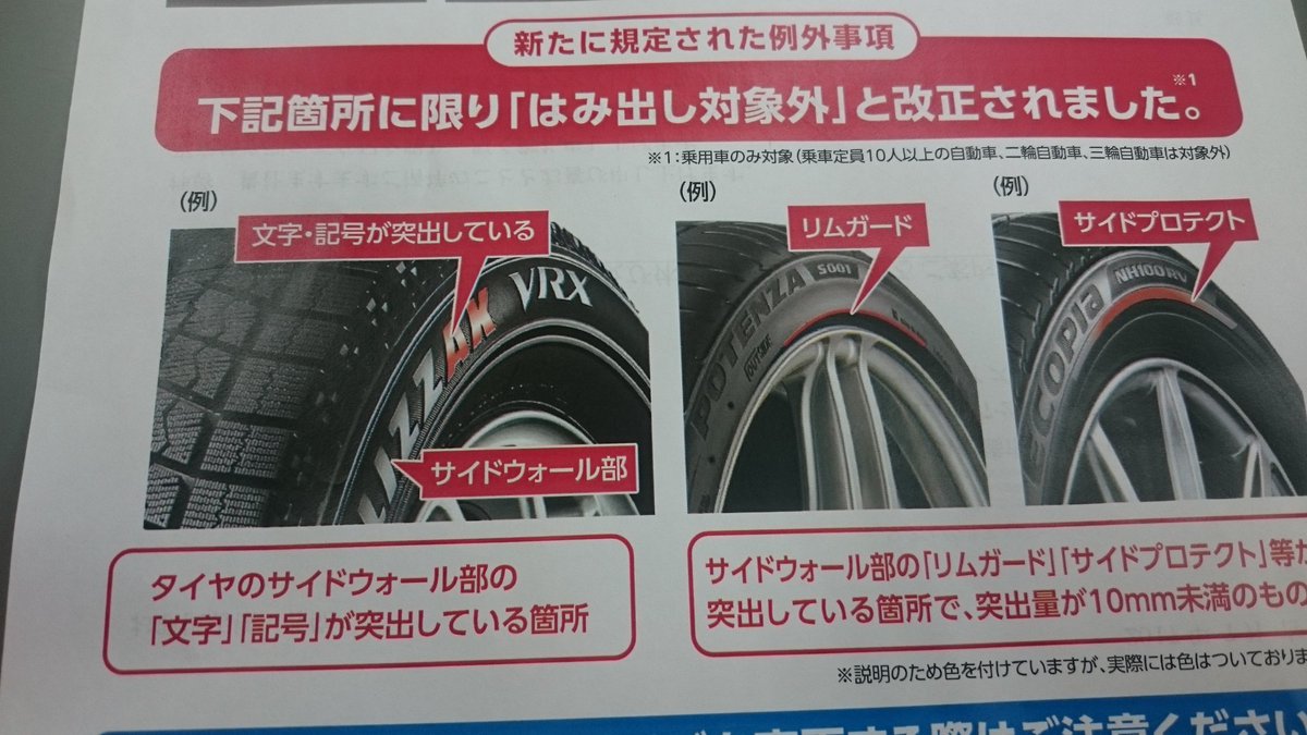 ট ইট র たすく 週休２日欲しい フェンダーからのタイヤ ホイールはみ出し禁止は 変更無し 明らかなハミタイは変わらず違法です 厳密には サイドウォール リムガード サイドプロテクトだけなら突出１０ミリ未満なら大丈夫なだけ 接地時のタイヤサイドの