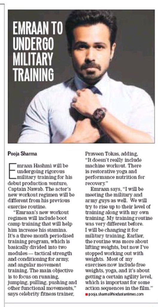 AmazingDealzNow's tweet photo. Article - @emraanhashmi to undergo military training for #CaptainNawab - https://t.co/wWxWtPGsKW https://t.co/KAdnXpzYUJ