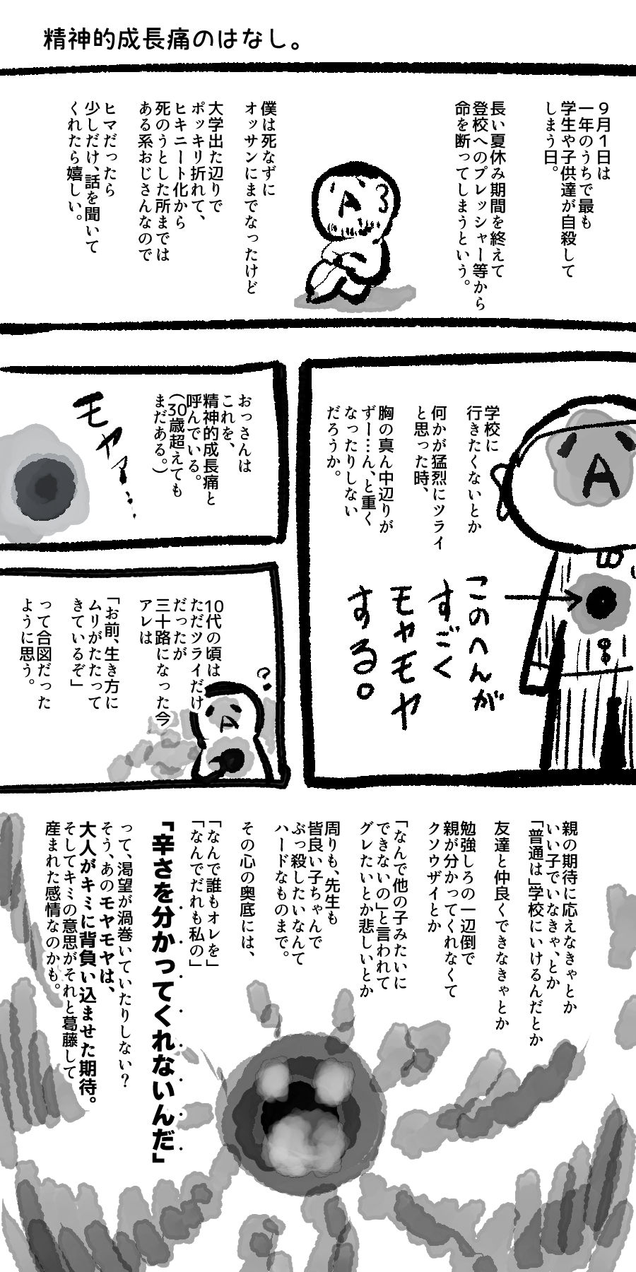 とよのきつね 新作エロゲ10 22頒布 On Twitter 精神的成長痛の話 ９月１日は１年で最も学生や子供達の自殺が多い日 だと言うから おっさんちょっと言いたいこと描いてみた 死ぬくらいならまずは逃げよう 逃げた上で立ち直せばいいについての持論 Https T Co