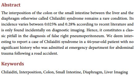 Scirp_Papers's tweet image. Chilaiditi Syndrome #Chilaiditi #Interposition #Colon #SmallIntestine #Diaphragm #LiverImaging More @ mrw.so/2Fj1TO