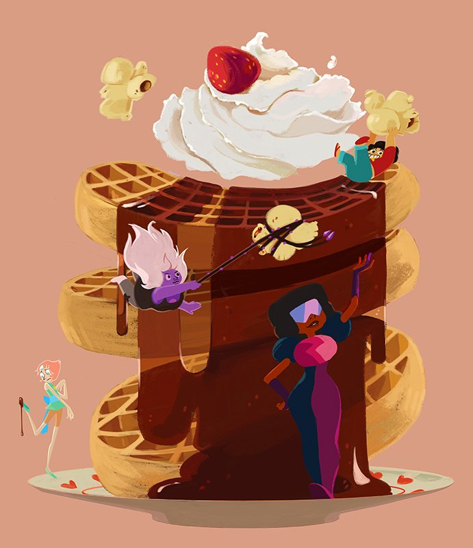 Who else would devour this together breakfast? 🍓🍿  #NationalWaffleDay

(🎨: @1baronjennyson)