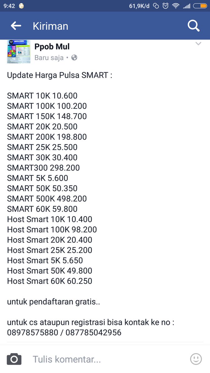 PTMUL1's tweet image. Harga Pulsa Online untuk operator Smart..  #smart #pulsasmartfren #pulsaonline #ppob #karpays #android #paymentpoint