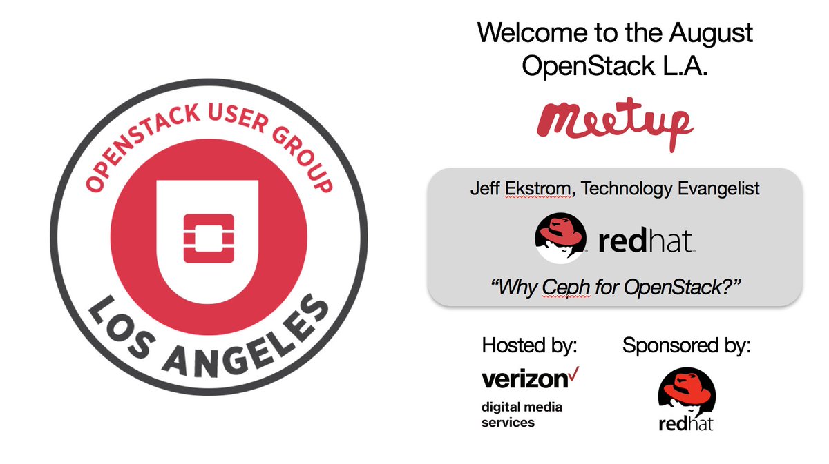 OpenStack_LA's tweet image. The #OpenStack L.A. August #meetup is underway. Thanks to our host, @verizondigital and our presenter/sponsor @RedHatNews! #OSLAX #cephfs
