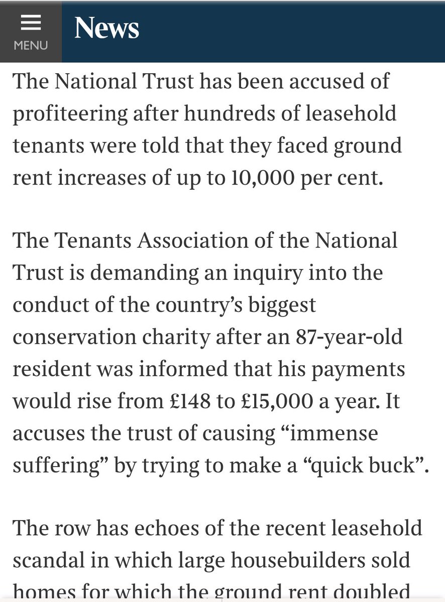 #NationalTrust profiteering after hundreds of leasehold #tenants  told of ground rent increases of up to 10,000% <a href="/nationaltrust/">National Trust</a> #charity