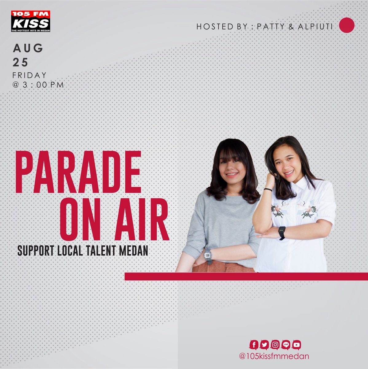 105kissfmmedan's tweet photo. happening now!!!
#paradekissfm 15:00 - 16:00 WIB stay tune ๐ปโก๏ธ#supportmusisilokal https://t.co/Wdcym2hr1f