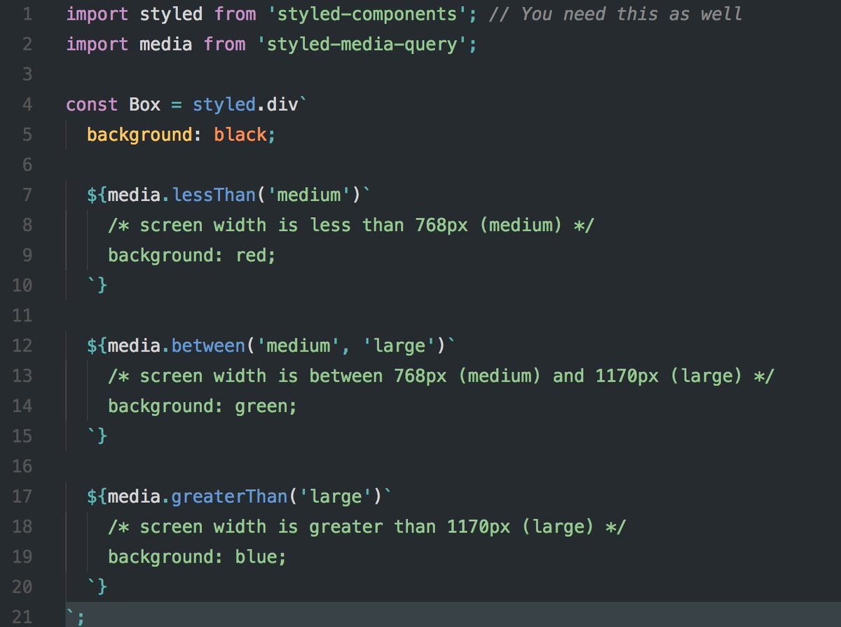 morajabi's tweet image. Finally! styled-media-query V2 is released! 👍😇💕 github.com/morajabi/style…
Media queries' never been this beautiful 💫
#sc #cssinjs