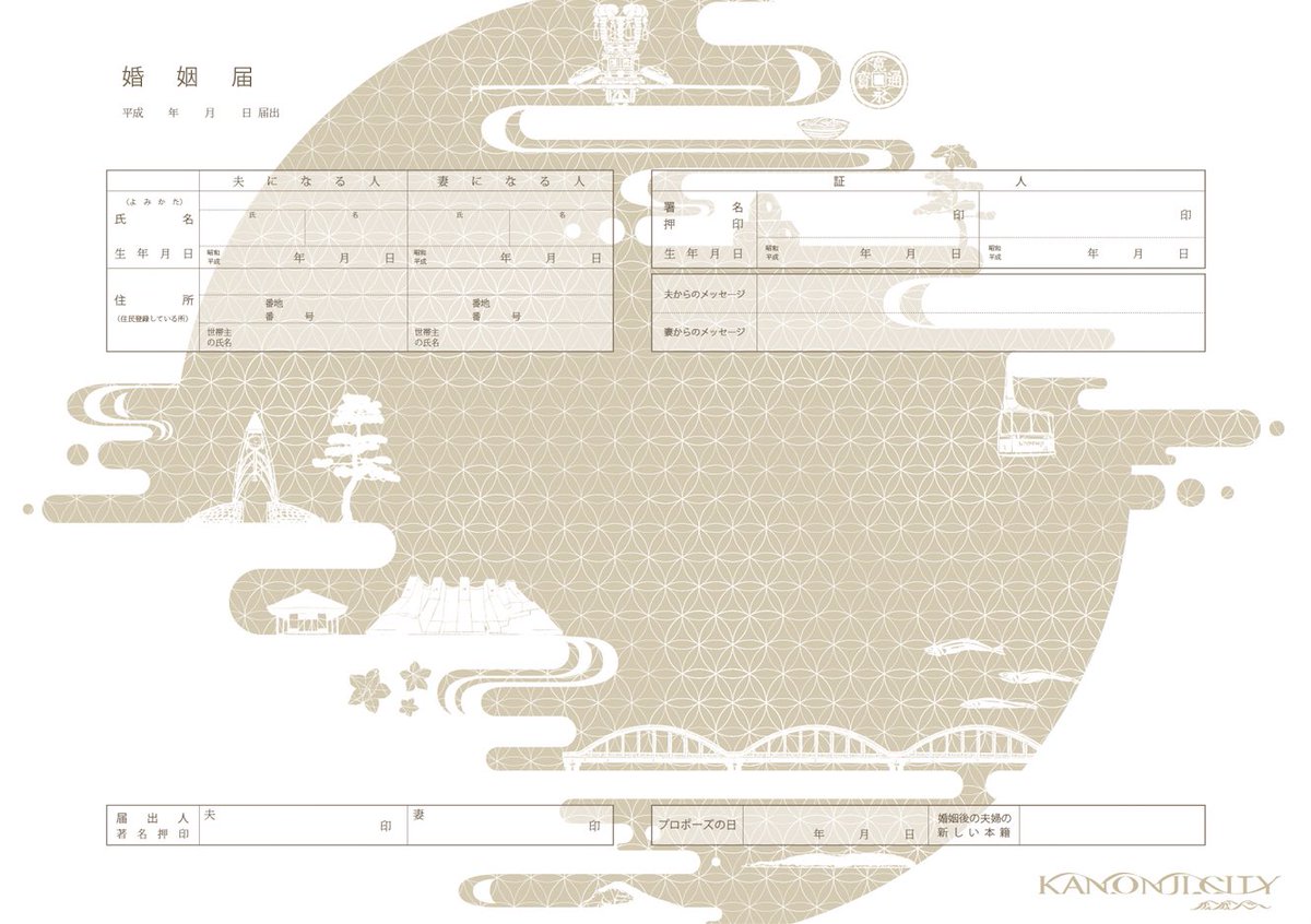 大谷リュウジ 香川県観音寺市のオリジナル婚姻届のイラストを描きました 三種あります T Co Omrzx4j2tf
