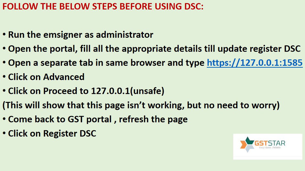 getricago's tweet photo. For all the #DSC related issues in #GST Return, #GSTR3B
1.Uninstall the existing #emsigner
2. Download the latest version from #GST Portal https://t.co/2V8YwTSbOQ