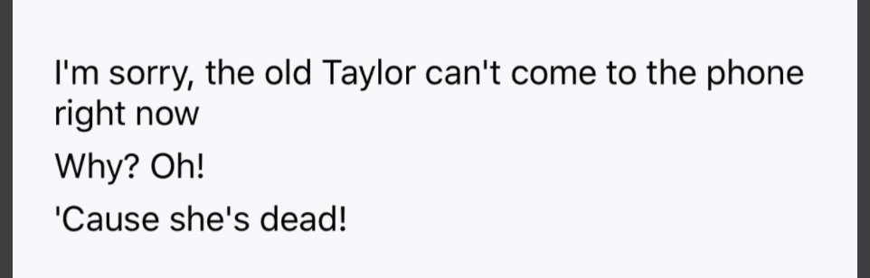 electrolemon's tweet photo. i don't think there's been a piece of comedy in the last ten years that is funnier than taylor swift's new single and edgy rebrand https://t.co/Wk41n7iVKE