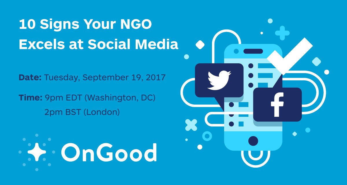 nonprofitorgs's tweet image. Free Webinar on September 19! 10 Signs Your NGO Excels at Social Media: buff.ly/2i7IZX6