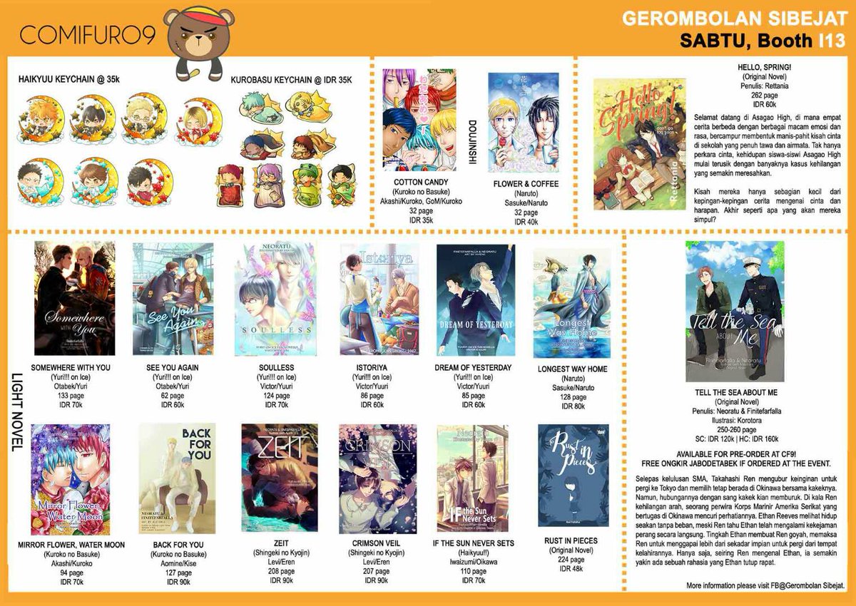 Farla_li's tweet photo. Gerombolan Sibejat #comifuro9 hari Sabtu booth I13 - I14. https://t.co/ocQTy86L4j