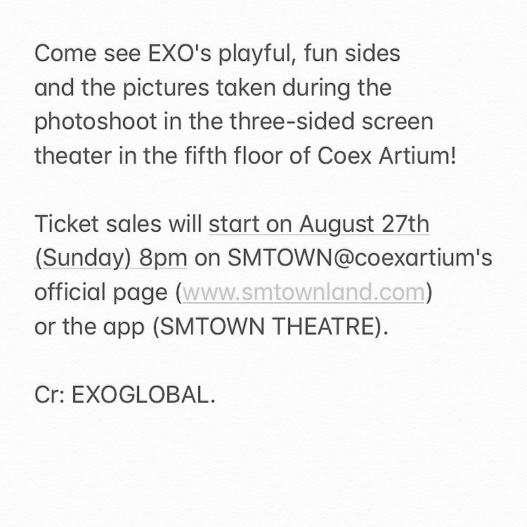 EXOGlobal's tweet photo. [TRANS] 170825 @weareoneEXO #EXO’s ‘dear happiness’ screening at SMTOWN THEATRE Special Edition in September. DVD release in November. https://t.co/XTGS1XOkxI