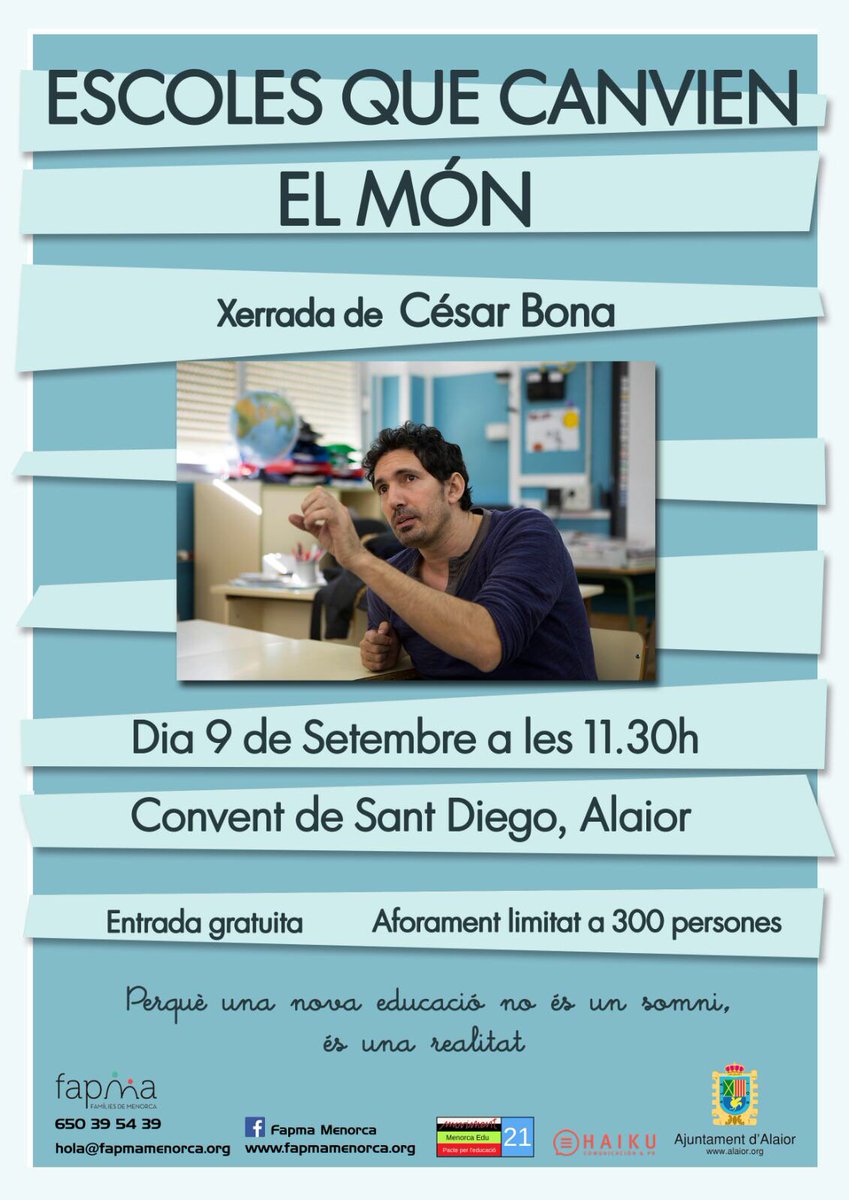 #escolesquecanvienelmón  amb #cesarbona (<a href="/cccesssarrr/">César Bona</a>) el 9 de setembre a les 11,30 h al Convent de Sant Diego